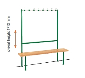 Floor bench with hook rail