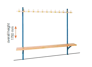 Wall bench with hook rail